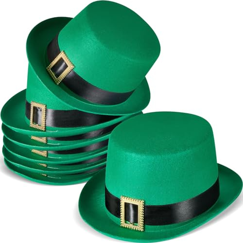 SATINIOR 6 Stück St. Patrick's Day Zylinder Grüner Filz Zylinder mit Schwarz Band und Gold Schnalle Kobold Hut Irische Kostüm Kopfbedeckungen für Erwachsene Fasching Kostüm Zubehör Party Geschenke