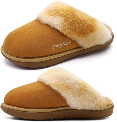 jiajiale Femmes Pantoufles Confortable Chaud Moelleux Hiver Chaussons Rembourré Mousse à Mémoire de Forme Home Chaussures Semelle en Caoutchouc dur Intérieur Extérieur Kaki EU40