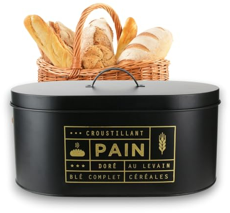PZL CONCEPT Boîte à Pain Noir Métal Black Mat - Huche à Pain - Conservation, Rangement et Stockage du Pains, Baguettes, Petits Pains et Gâteaux - Garde les Aliments Frais plus longtemps