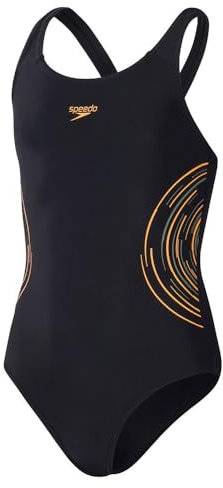 Speedo Placement Muscleback Badeanzug für Mädchen, Schwarz / Orange, schwarz/orange, 13-14 Jahre