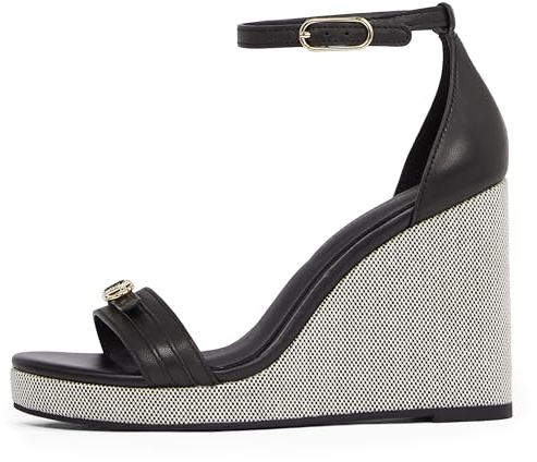 Tommy Hilfiger Alpargatas de cuña Mujer Sandal Leather de piel, Negro (Black), 39