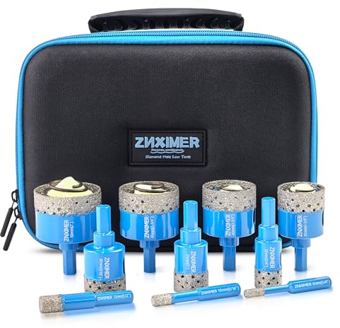 Tile Hole Cutter Set, ZNXIMER Diamond Drill Bits, 10pcs Tile Drill Bits Set 6mm-50mm for Glass, Porcelain, Ceramic, Tiles, Granite, Marble, Stone and More Drilling