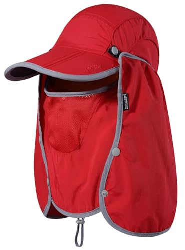 Cappello da Sole Pieghevole da Pesca con Lembo sul Collo e Copertura del Viso Protezione Solare Cappellino da Baseball Fresco Regolabile Copertura Rimovibile Cappello per Pesca Campeggio Rosso