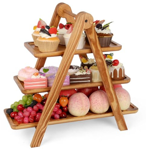 Polegas Wooden 3 Tier Cake Stand Pine, Tiered Cake Stand for Serving Food, Wedding Cake Stands, Pine Wooden serving Tray for Graduation, Wedding, Birthday Party, Picnic