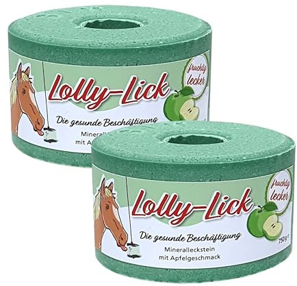 Salt Licks for Horses – Lolly-Lick 2-piece Set 2x750g Apple – Sugar-Free, Grain-Free, Natural Sea Salt & Minerals – With Hanging Rope – Fits LIKIT Holders – Anti-Boredom Horse Treat