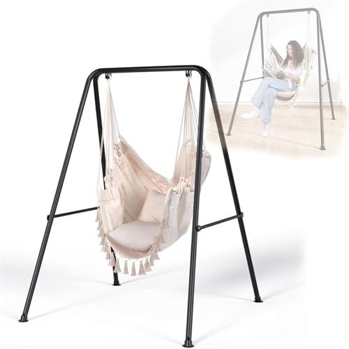 WUDLEP Schaukelständer mit Hängemattenstuhl, maximale Belastung 150 kg, Hängesesselständer mit zwei Wurfkissen, 125 x 125 x 160 cm, Hängesesselständer für draußen oder drinnen