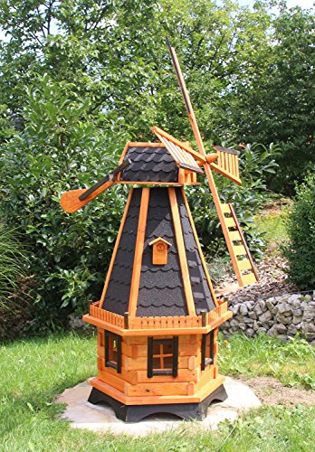 XXL Windmühle 1,45 m aus Holz mit Solar Typ 23.1 (schwarz)