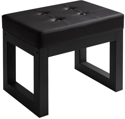 IBUYKE 16 Inch Small Foot Stool Ottoman, Rectangle PU Faux Leather Foot Rest with Padded Seat and Metal Legs, Modern Ottoman Foot Rest for Living Room Bedroom Entryway Couch, Black WBD026B