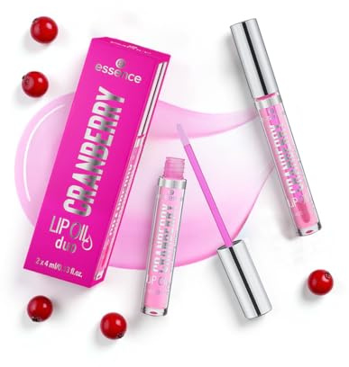 essence CRANBERRY LIP OIL duo, 2-teiliges Lippenöl-Set mit Cranberry-Öl & Vitamin E, pH-reaktiv, für glänzende Lippen mit natürlichem Farb-Boost