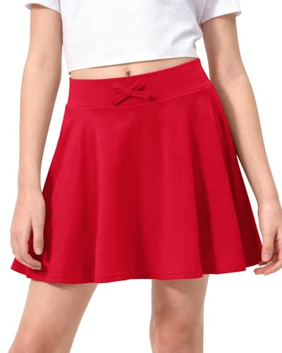 JOCMIC Girls Flared Skort 2-in-1 Shorts Kids Casual Cotton Uniform Skirt Pleated with Pockets for PE Sports & Daily Wear