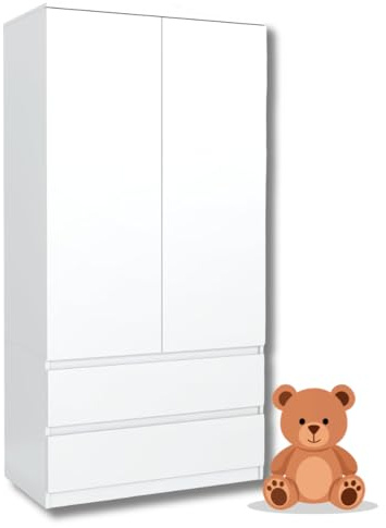 meble masztalerz Armadio Cameretta da Letto con 2 Cassetti Larghezza 90 cm - Cameretta Bambina - Armad Camera Letto Moderni - Guardaroba Armadio - Bianco - 180x90x50cm