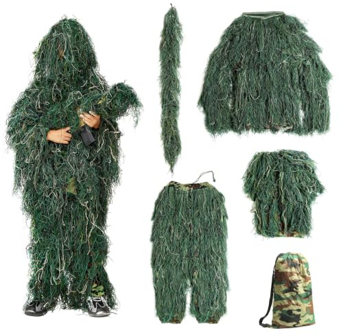 Hengrongshen Barnghillie, militärkostym, barn, arméuniform, skog och jakt, dold kostym, kamouflageset, pojkar och flickor (djungel – kamouflagedräkt, 90–150 cm)