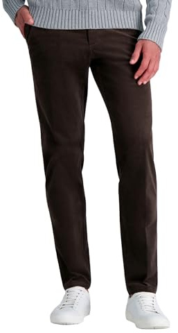 Haggar Men's 21 Wale Stretch Corduroy Expandable Waist Classic Fit Plain Front Pant, Brown, 32x30