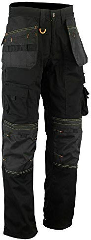 WrightFits Men Holster Work Trousers Black - Heavy Duty Safety Combat Cargo Pants - Multi Pockets - Knee Pad Pockets - Triple Stitched - Durable Workwear (34W X 33L)