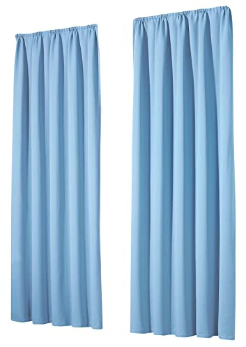 heimtexland ® set med 2 mörkläggningsgardiner, veckband, gardin, ogenomskinlig, termisk, värme-/köldskydd, barnrum, typ139, ljusblå, H x B 245 x 135 cm, 2 stycken