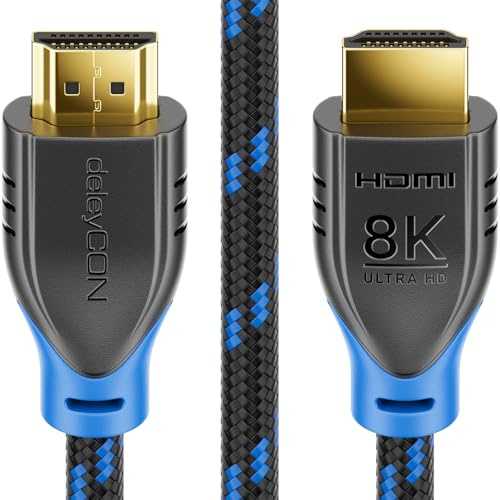 deleyCON 3,0m 8K HDMI 2.1 Kabel (48G, ULTRA Highspeed) 8K@60Hz 4K@120Hz 2K@144Hz/165Hz EARC HDCP 2.3/2.2 - Kompatibel mit DTS:X Dynamisches HDR Dolby Atmos TV PS5 Xbox Soundbar Monitor - Schwarz