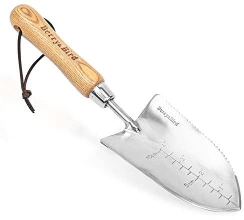 Berry&Bird Garden Serrated Planting Trowel, Multifunctional Shovel with ash Wood and Stainless Steel Digging Trowel Transplanter