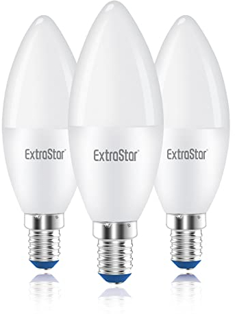 EXTRASTAR E14 LED Lampe Warmweiss 6W LED E14 Kerze Ersetzt 40W Glühbirne, C37 Kerzenform Leuchtmittel 230° Abstrahlwinkel, 480 Lumen 3000K Warmweiß Kerzenbirne, 220-240V AC, 3 Stück