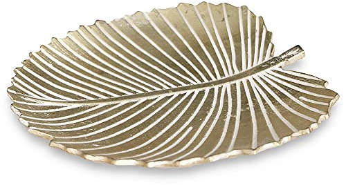 Murago - Dekoschale Blattform Gold-farbig Dekoteller Schale Tablett für Schmuckteller Schlüssel Ring Ablage Metall Schmuckschale Kosmetik Seifen Teller Wohnzimmer Deko Badezimmer Tischdeko