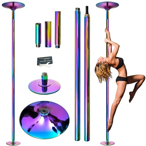 PRIOR FITNESS Barra de danza de alta calidad, barra giratoria y fija de 45 mm, desmontable, altura ajustable, acero de alta calidad, certificado CE, arco iris – para entrenamiento en casa, estudio