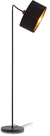 KHG Stehlampe in schwarz, Bodenleuchte mit schwenkbarem Lampenschirm aus Stoff innen mit goldenen Akzenten, Lampe im Industrial Look, E27 Fassung ohne Leuchtmittel, Leuchte mit Fußtretschalter