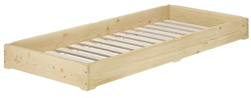 Erst-Holz Stapelbett Bettrahmen 100x200 Gästebett Bodenbett mit wählbarem Zubehör V-60.69-10, Ausstattung:Rollrost inkl.