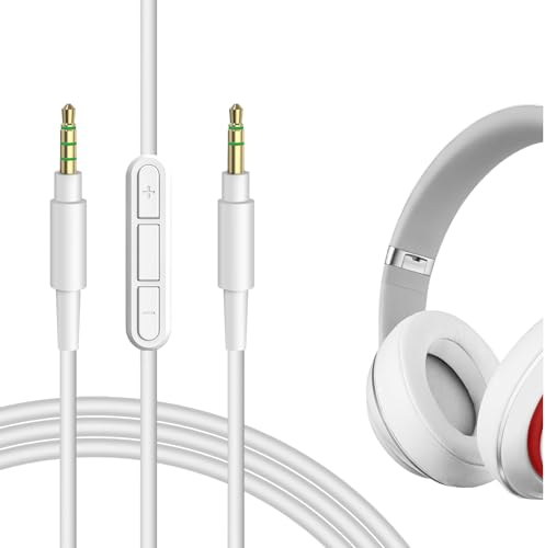 Geekria Câble audio avec micro compatible avec Beats Studio Pro/3/2, Solo 4/3/2, câble Mixr, cordon stéréo de rechange de 3,5 mm avec microphone en ligne et contrôle du volume (1,2 m)