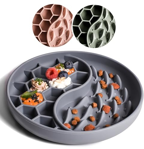 ne&no® Anti Schling Napf für Hunde und Katzen I Slow Feeder I Leckmatte Hund mit großem Saugnapf I Schleckmatte Katze für Nassfutter und Trockenfutter (Grey Blue)