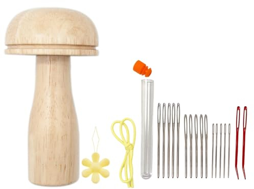 YAFIYGI Darning Mushroom Wood Egg Darning Sewing Tool Repair for Darning Socks Hats Pants Sweaters DIY Sewing Crafts Cute Wooden Mushroom Darner Needle Patch Holes Kit Sock Needles