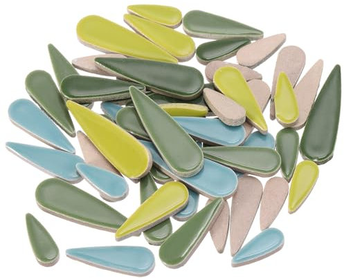 sourcing map Petal Mosaic Tiles for Crafts 100g Tear Drop Porcelain Mosaic Tiles for Mosaic Art Projects and Outdoor Decorations Green+Gray Blue+Grass Green