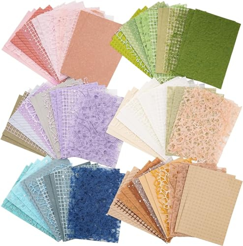 96pcs Paper Scrapbook Papel Texturado, A6 Craft Scrapbooking Papel Hojas Fabins de Tela de Puntos de Nieve a Mano Papers para Scrapbooking Diario de Arte, Suministros de Tarjetas
