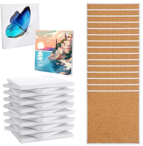 AKOLAFE 15 Sets Sublimation Coasters Blanks with Cork Back Ceramic Tile 4x4 Tiles Ceramic Tiles for Crafts Glossy Glazed Tile Coasters Blanks Ceramics Coaster for Sublimation Thermal Transfer Painting