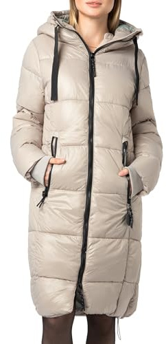 Sublevel Damen Winter Steppmantel – Langer, Warmer Mantel mit Kapuze für Kalte Wintertage beige L