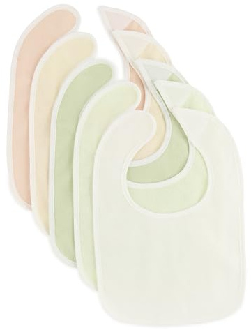 Bieco Juego de 5 baberos de algodón para bebé, impermeables, cierre de velcro, color verde, Fine, Talla única