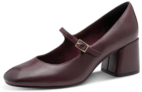 Marco Tozzi Donna Mary Janes in Pelle con Tacco a Blocco, Bordeaux, 40 EU