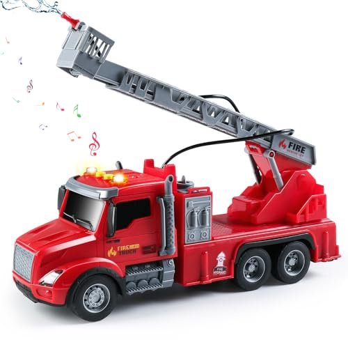DWIRCTYS Kids Toys for 3 Years Old Boys,Friction Powered Fire Truck Toy with Lights and Sounds,Water Spray & Rotating Ladder,Birthday Gifts for Boys Girls