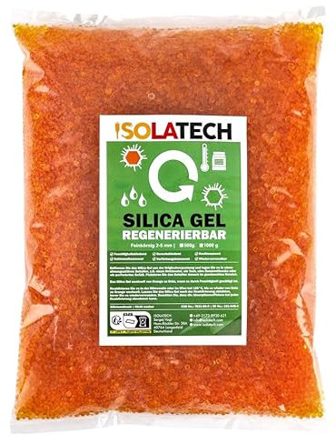 ISOLATECH Silica Gel régénérable, déshydratant, orange, sac de 0,9 kg Gel de silice déshumidificateur Silicagel, Convient également comme sèche-filament