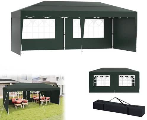 YRHome Cenador plegable de 3 x 6 m con 6 paredes laterales, altura ajustable, resistente al agua, estable, resistente al invierno, carpa para fiestas, jardín, jardín, protección UV, tela Oxford 210D