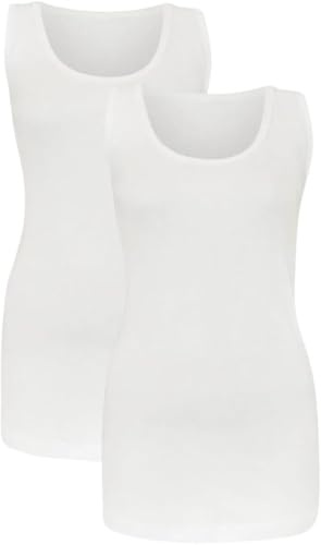 CHAAL® 2Vest Women's Ribbed Cotton Sleeveless Tank Top Stretchy Casual Scoop Neck Shirt Size 16 White