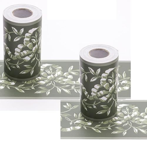 Yuelulala Papel tapiz autoadhesivo de ratán verde floral para decoración de techo, cocina, baño, dormitorio, borde de moldura para manualidades, decoración de 10 cm por 20 m (A125-2)