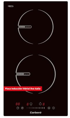 Corberó CCIG236DI Plaque à induction Domino 2 zones 3680 W Booster Contrôle tactile Slider Minuteur 99 min Sécurité enfant Verre Ilva Glass Noir