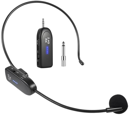 FerBuee 2.4G Wireless Headset Microphone System, Headset Mic and Handheld Mic 2 in 1, 1/8'' & 1/4'' Plug, Ideal for PA System, Voice Amplifier, Mixer,Teacher, Fitness Trainer, Church, Wedding