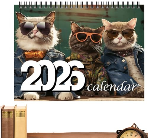 2026 Cat Calendar | 12-Month Cat Wearing Glasses Calendar | Jan - Dec 2026, Wall Schedule Planner with Twin-Wire Binding for Office School Home Study Room Decor