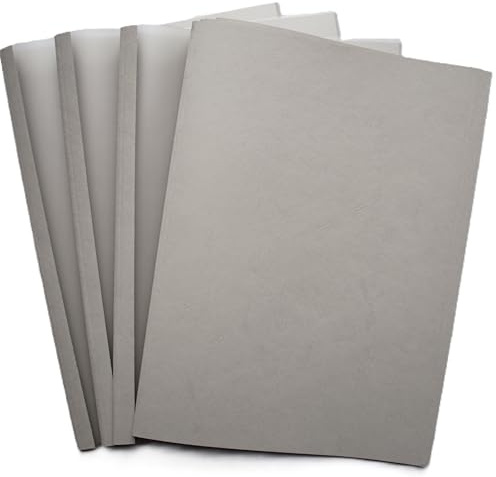 Thermobindemappen DIN A4, Lederstruktur Grau/transparentsatiniert, 50 Stück (6,0 mm = 41-55 Blatt)