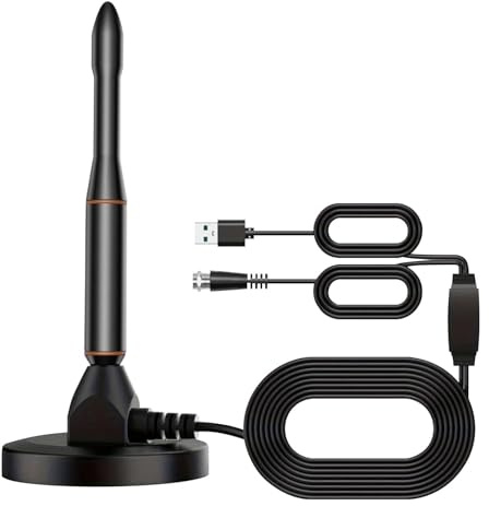 2026 Nuova Antenna Tv digitale Interna, Interni ed Esterni con Base Magnetica, Amplificatore di Segnale Support 4K HD/1080P/VHF/UHF per Home Smart Televisione/Radio, Cavo Coassiale 5M