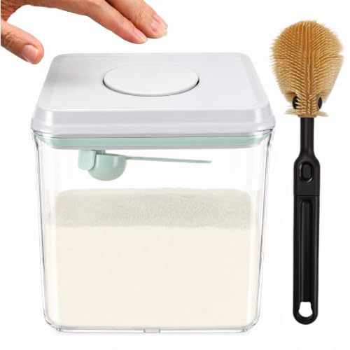 NARYVORA Dispensador de leche en polvo, 1700 ml, transparente, con cuchara y cepillo