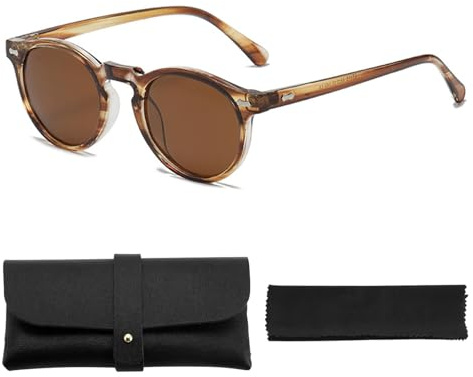 HTTDSLF Gafas de Sol Niños Niñas, Gafas de Sol Polarizadas Redondas Niños y Adolescentes de 8 a 18 Años, UV400, Retro de Estilo & HD, con Bolsa para Gafas (Infierno de TorInfierno de Tortuga-Atuga)