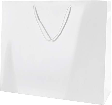 Thepaperbagstore 10 Vita stora blanka presentpåsar 41x32x13cm | Lyxiga blanklaminerade presentpåsar med starka rephandtag och förstärkt botten för gåvor, butik och event