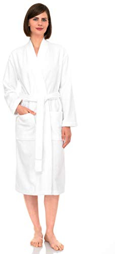 TowelSelections Womens Robe Cotton Kimono Bathrobe for Women Knee Length Terry Cloth Towel Robes for Women Medium-Large White