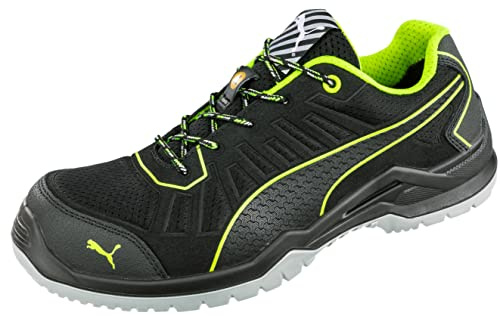 PUMA SAFETY FUSE TC GREEN LOW arbetssko säkerhetssko S1P ESD SRC glaslock penetrationsskydd halkfri vegan lätt män, Svart grön, 47 EU